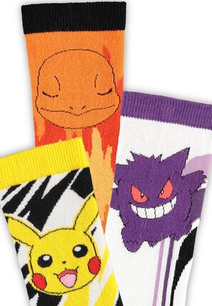 Preorder: Pokémon Socks 3-Pack Pikachu, Charmander, Gengar 39-42