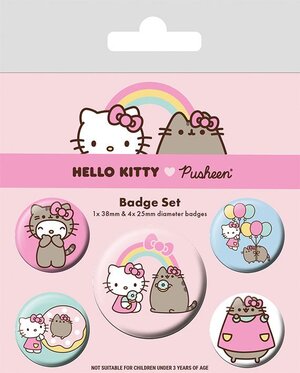 Pusheen x Hello Kitty Pin-Back Buttons 5-Pack Collaboration