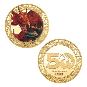 Preorder: Dungeons & Dragons Collectable Coin 50th Anniversary with Colour Print 24k Gold Plated Edition 4 cm