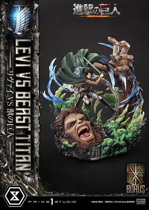 Preorder: Attack on Titan Ultimate Premium Masterline Series Statue 1/4 Levi Versus Beast Titan Bonus Version 73 cm