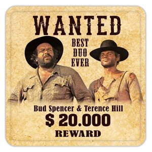 Preorder: Bud Spencer & Terence Hill Tin coasters Wanted 10 x 10 cm
