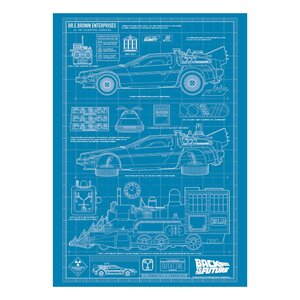 Preorder: Back To The Future Art Print Time Machine Blueprint Limited Edition 42 x 30 cm