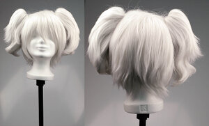 Cosplay Wig with clip on pony tails - White Silver